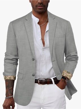 NWT Grace Karin Men’s Sport Coat Blazer Light Gray Floral Cuff Size Small